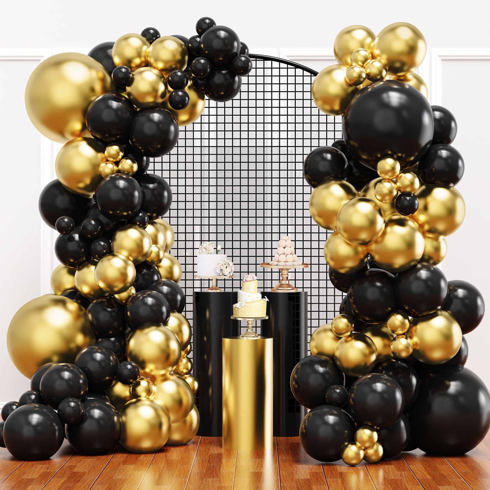 YMSZ Black and Gold Balloons, Black and Metallic Gold Balloons Garland Arch Kit for Birthday, 2026 New Years, Graduation Anniversary Decorations