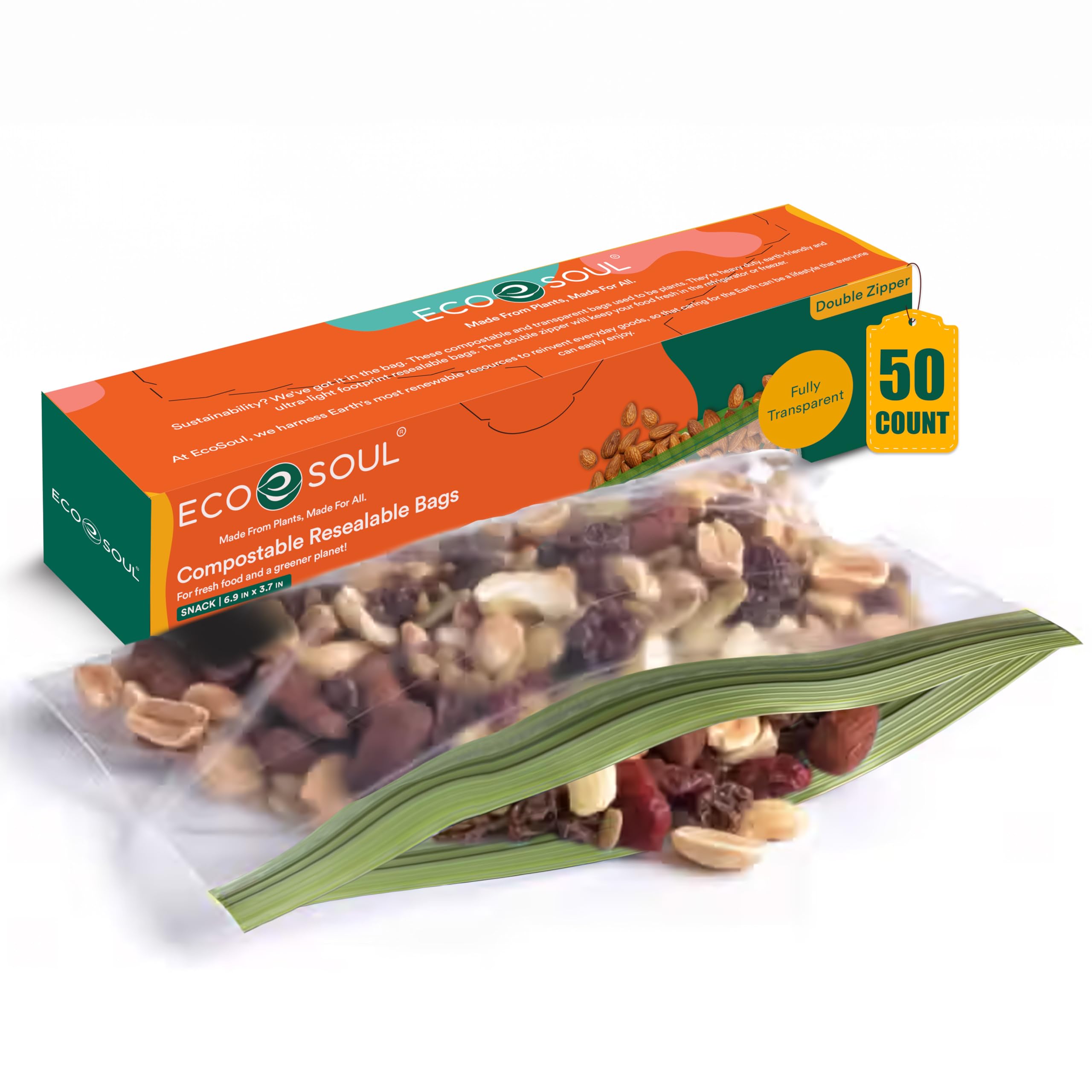 Amazon.com: ECO SOUL 100% Compostable Snack Bags [50 Counts][3.34