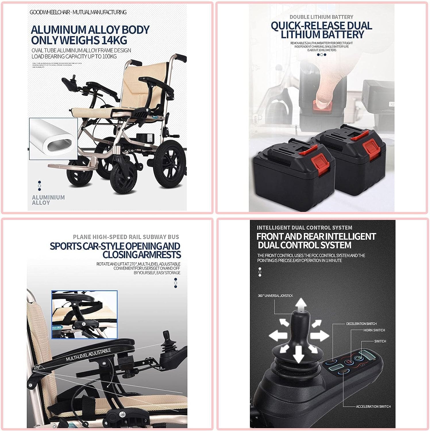 Silla de ruedas eléctrica: diseño ligero plegable, sistema de control doble, rango de batería de 12 millas para personas mayores y discapacitadas