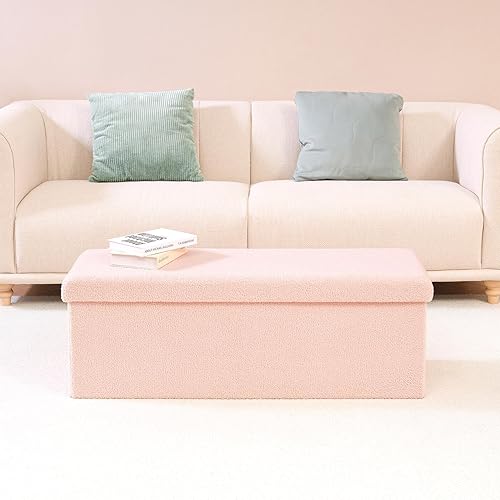 Miniatura 49 de PINPLUS Otomanas otomanas de almacenamiento con forma cuadrada con reposapiés de almacenamiento para sala de estar, asiento otomano Boucle para