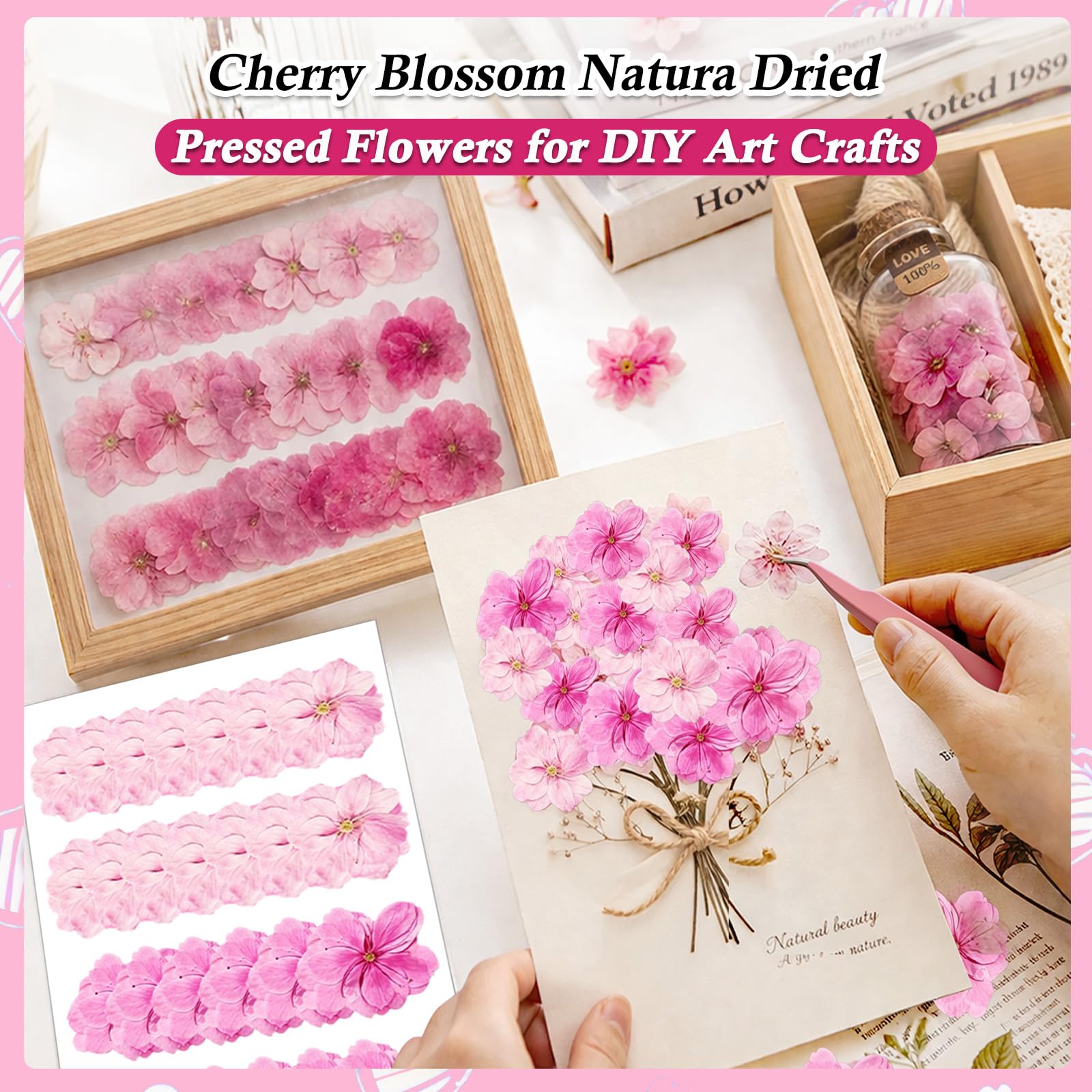 Fiori Commestibili Essiccati e Pressati 100% Naturali, Mix Rosa e Sakura, 50 Pezzi Decorazioni per Torte