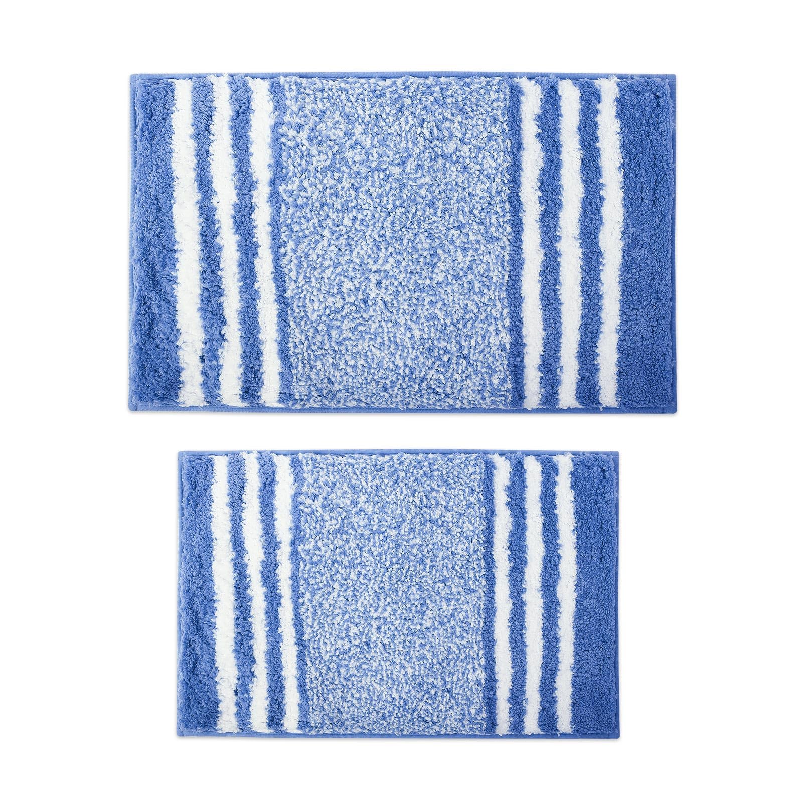 Microfiber Bathroom Rugs Set 2 Pieces Striped Bath Mats for Bathroom Floor Non-Slip Bath Rugs Fast Water Absorbent Shower Mat Ultra Soft Anti-Slip