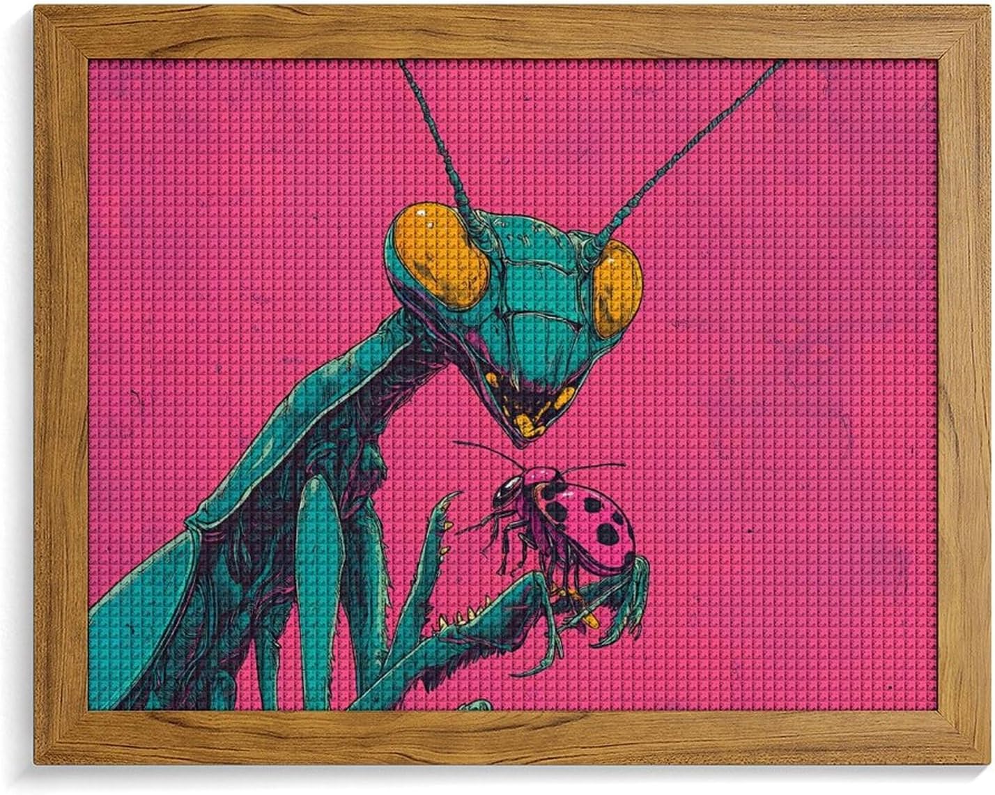 Praying Mantis Ladybugs Insect Printed Diamond 5D Painting Kits DIY Full Drill Crafts for Home Wall Decor 16x20 Inch Yellow Wood 50 * 40cm