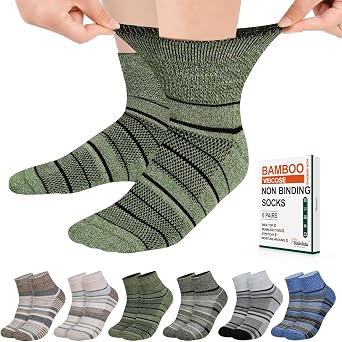 Bulinlulu Diabetic Socks for Men Women,6 Pairs Bamboo Viscose Non Binding Ankle Diabetic Socks for Men Size 9-12 13-15