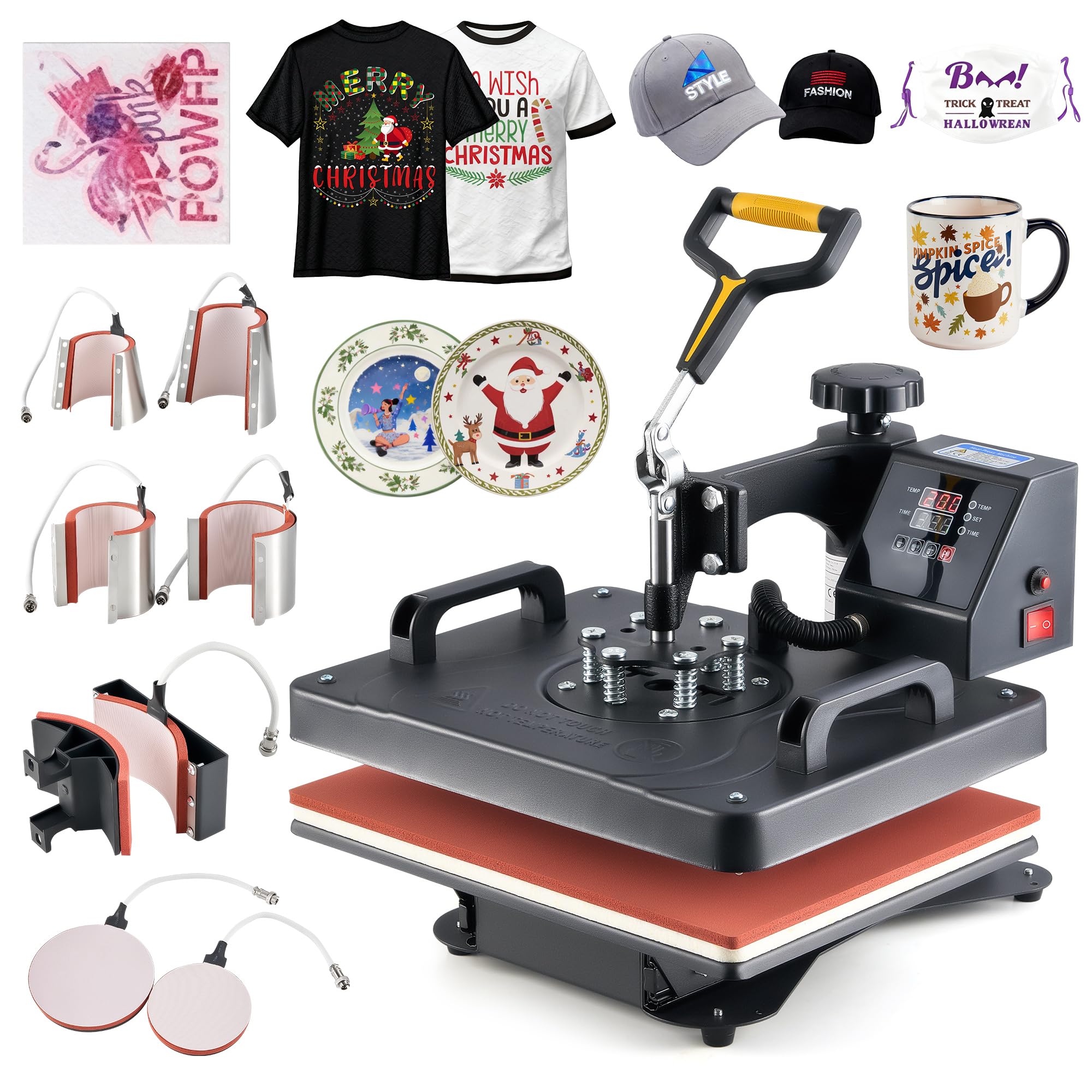 CREWORKS 8 IN 1 Pressa a Caldo 30 x 38 cm Pressa Caldo per Magliette Termopressa Macchina per Sublimazione Trasferimento Stampante Pressa di Calore per T-Shirt Cappelli e Tazze