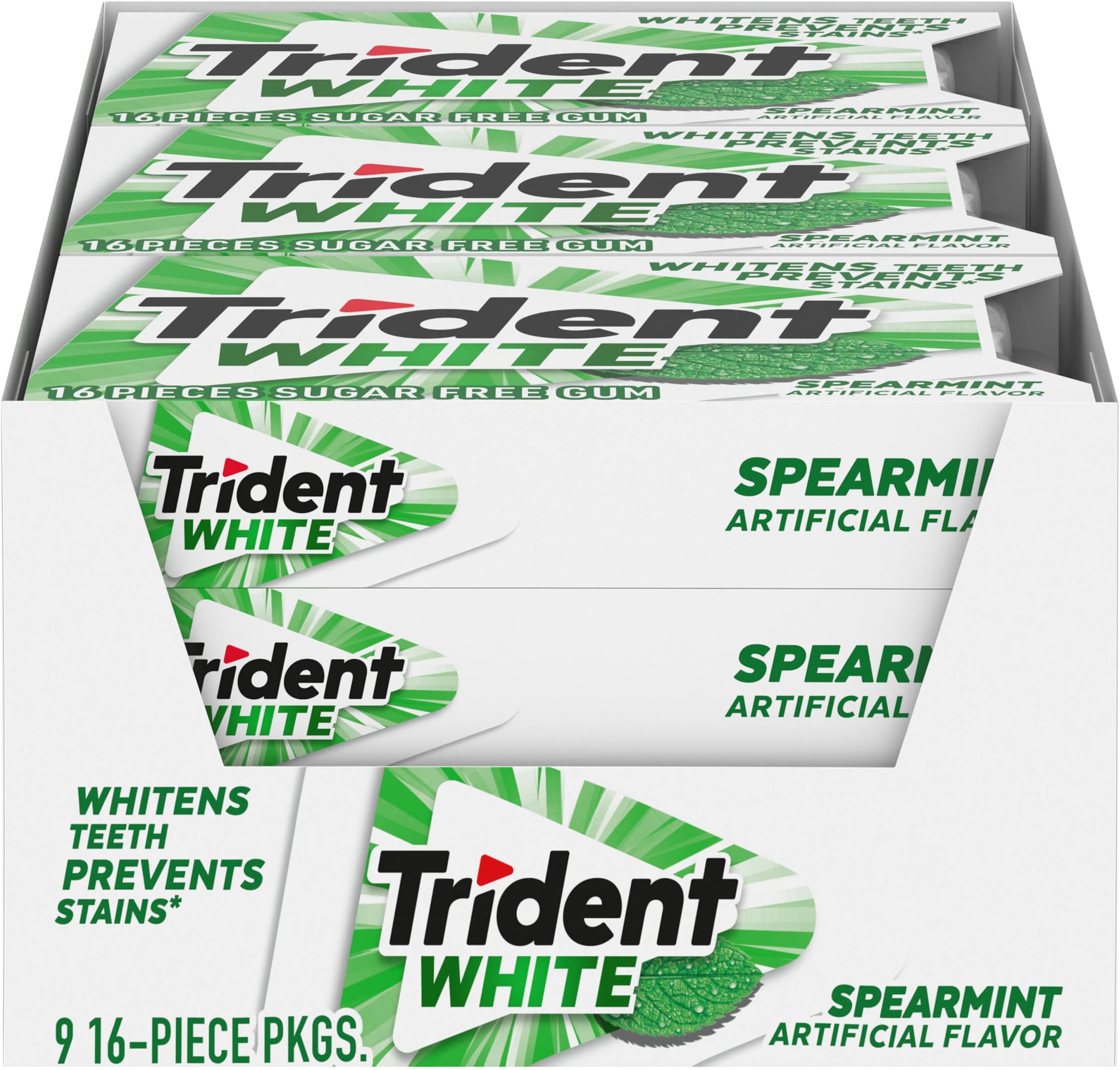 White Spearmint Sugar-Free Chewing Gum, 9 Pack of 16 Pieces (144 Total Pieces)