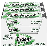 Vista 9 de Chicle Trident White de menta piperita sin azúcar, 9 paquetes de 16 piezas (144 piezas en total)