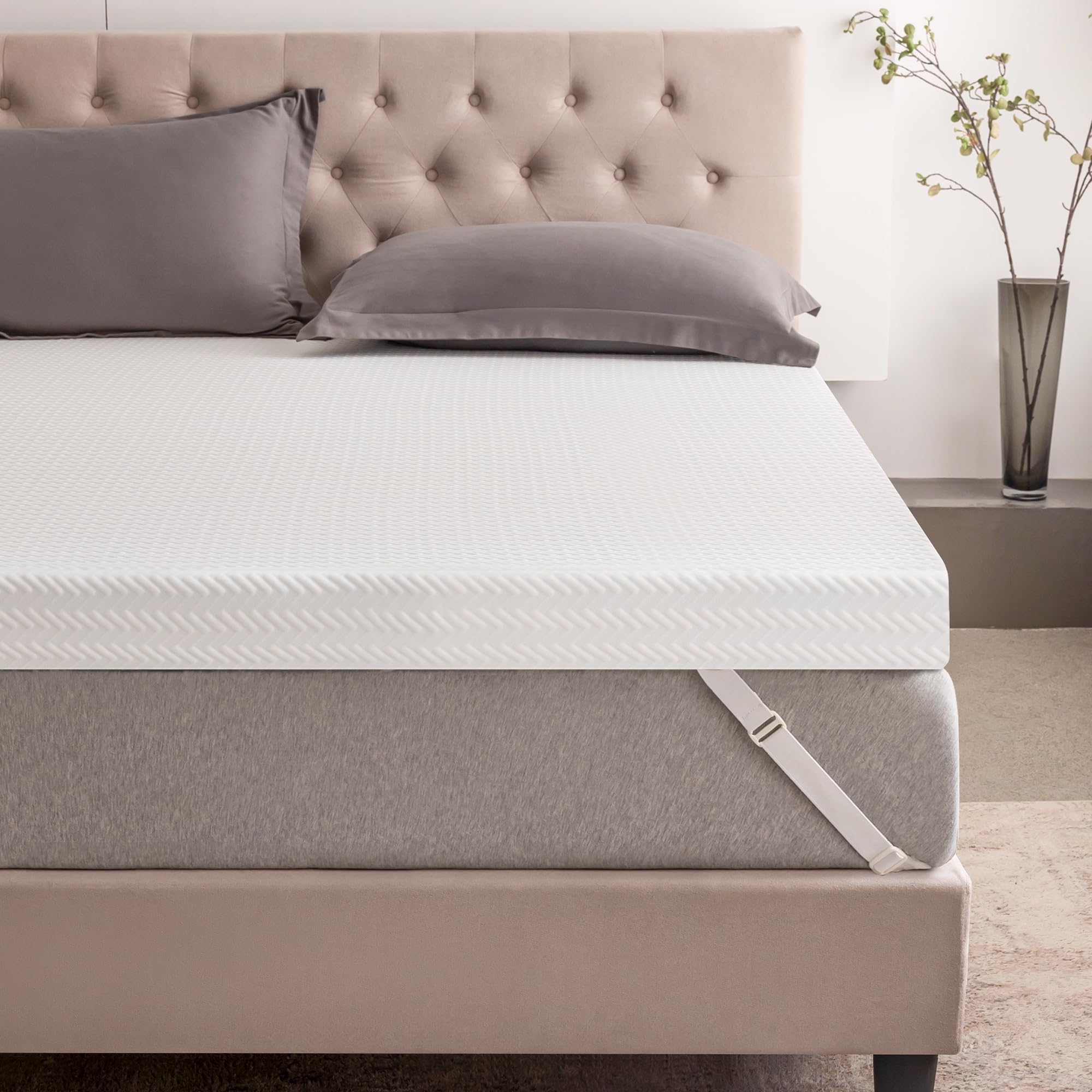 AMICLIBER 3 Inch Plush Queen Gel Memory Foam Mattress Topper Cooling Bed Topper with Removable Cover Soft Pain