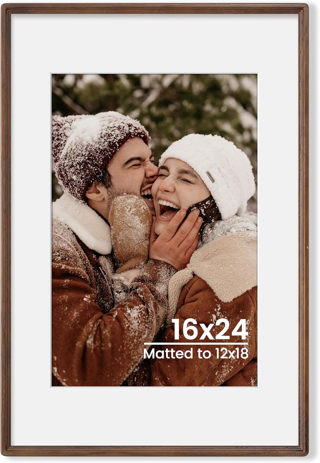 Axeman 16x24 Natural Solid Oak Wood Picture Frame with 12x18 Mat, Premium Rustic Wooden Photo Frames with Tempered Glass, Poster Photo Frame for Gallery Wall Hanging Vertically or Horizontally, Walnut 16x24-1P Walnut