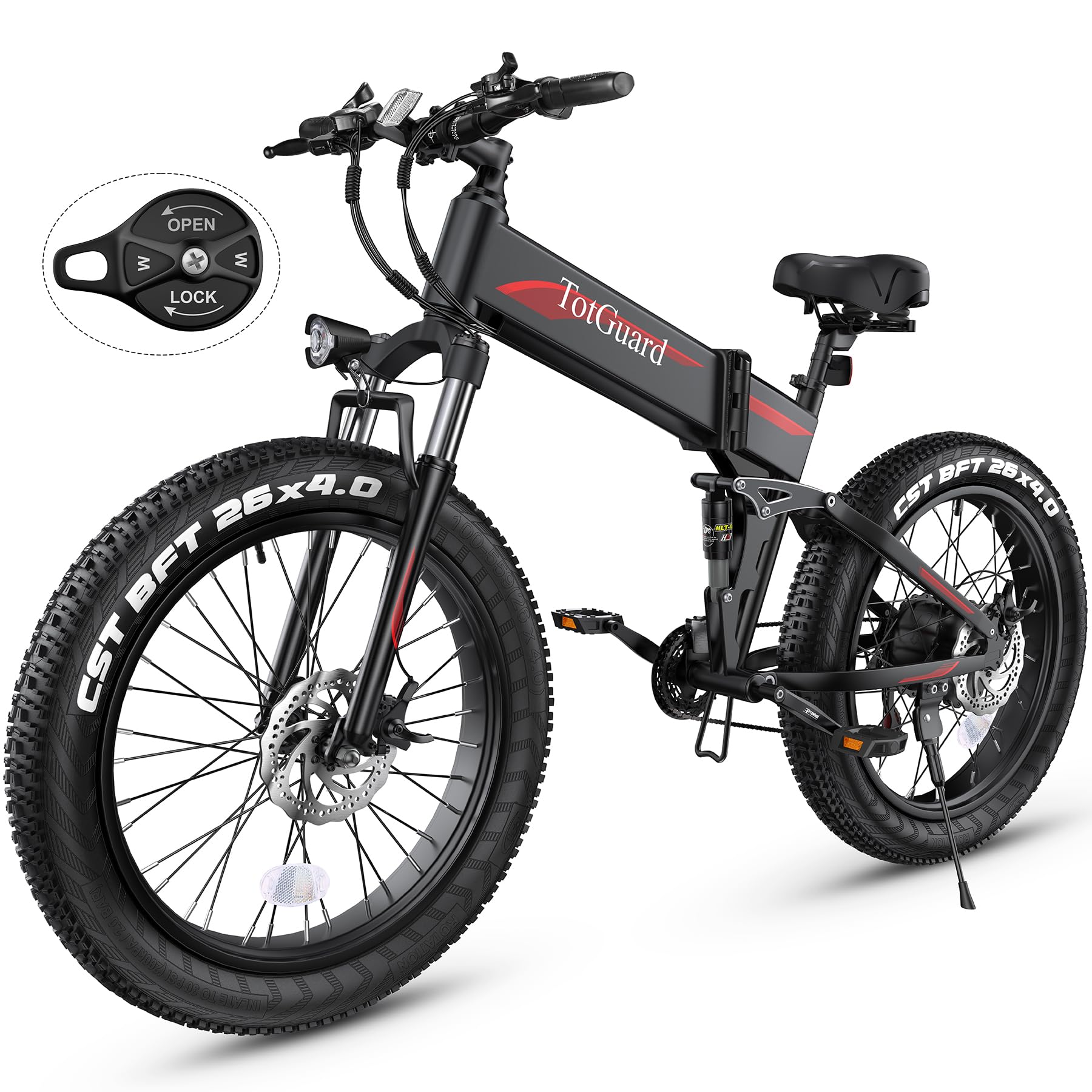 Wooken 26" x4.0 Fat Tire Electric Bike, Folding Electirc Bike for Mountain Commuter, Peak 1000W Motor 21.6 MPH, Ebikes for Adults with 48V/10.4Ah