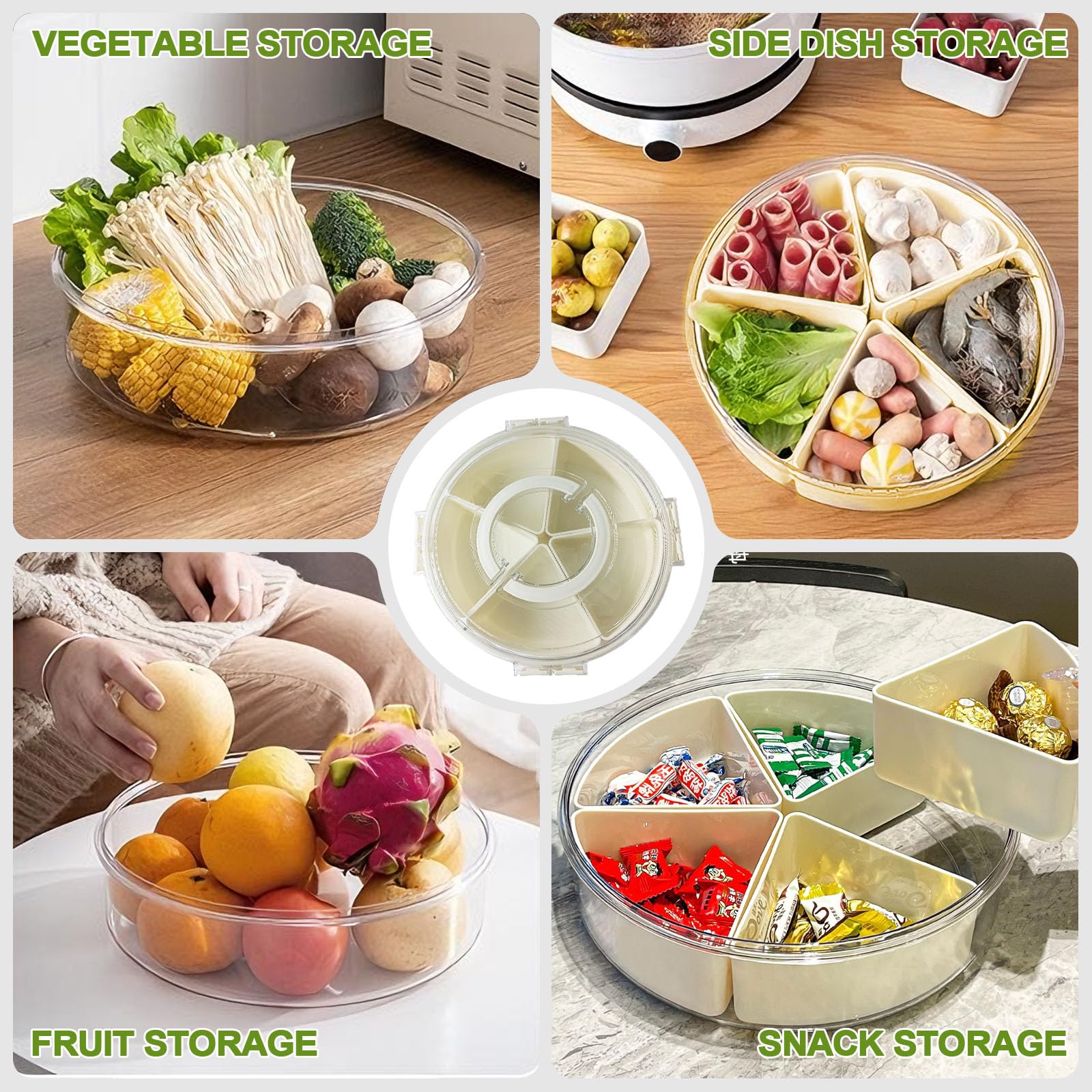 Boîte à Goûter à 8 Compartiments, Plateau De Service Divisé Avec Couvercle Et Poignée, Organisateur De