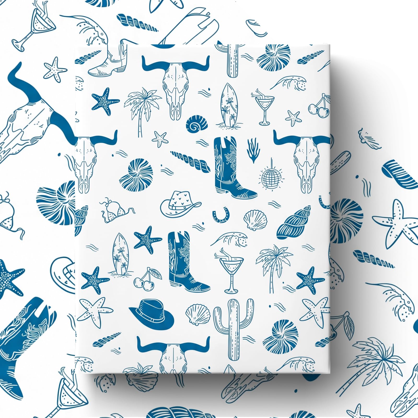 GleeWrap Coastal Cowgirl Wrapping Paper, Western Beach Gift Wrap