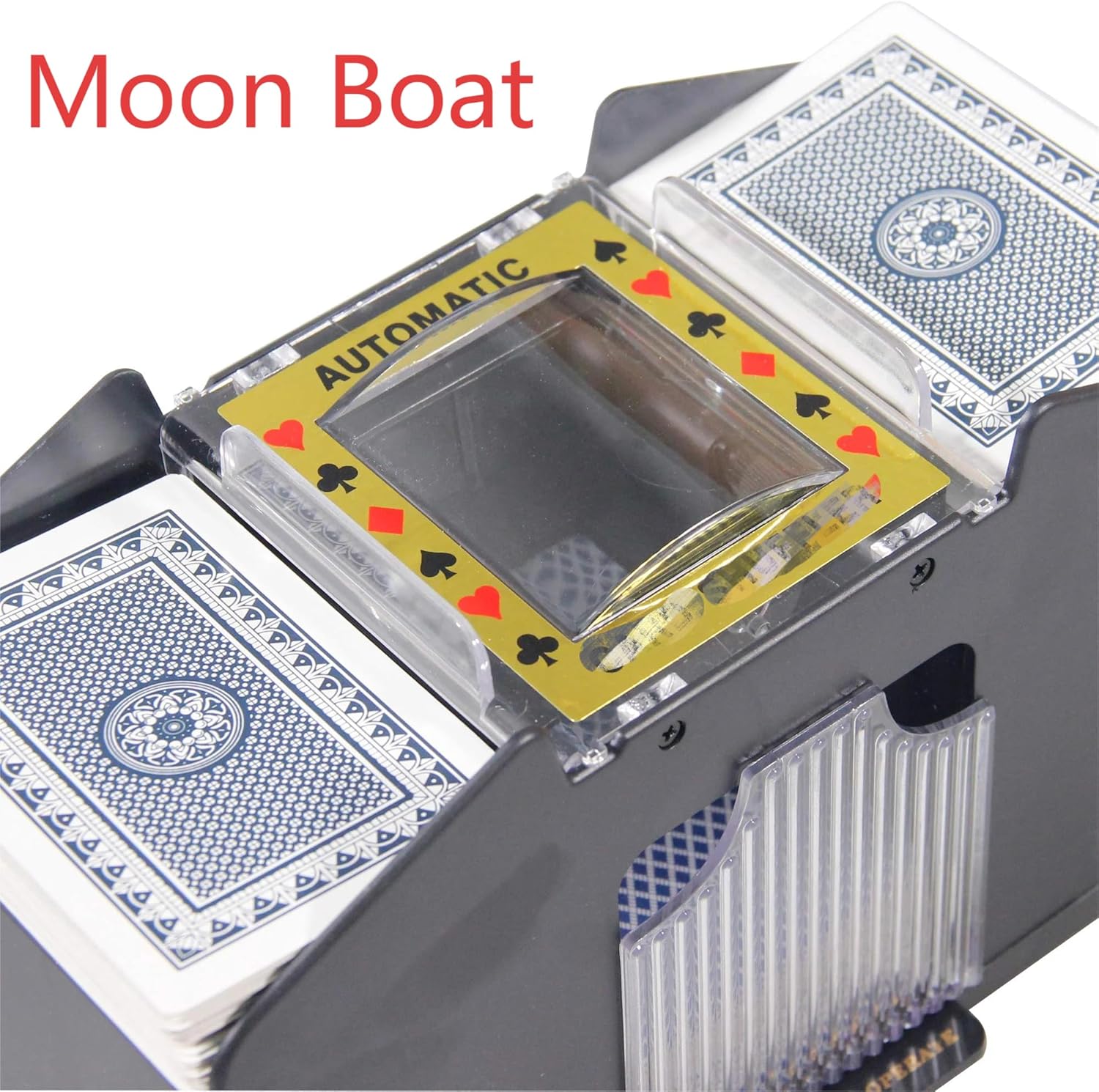 Moon Boat 4 Deck Automatic Card Parlor Games - Shuffler for Cards Shuffling (1-4 Deck) - Battery Operated – Electric Card Mixer for Family