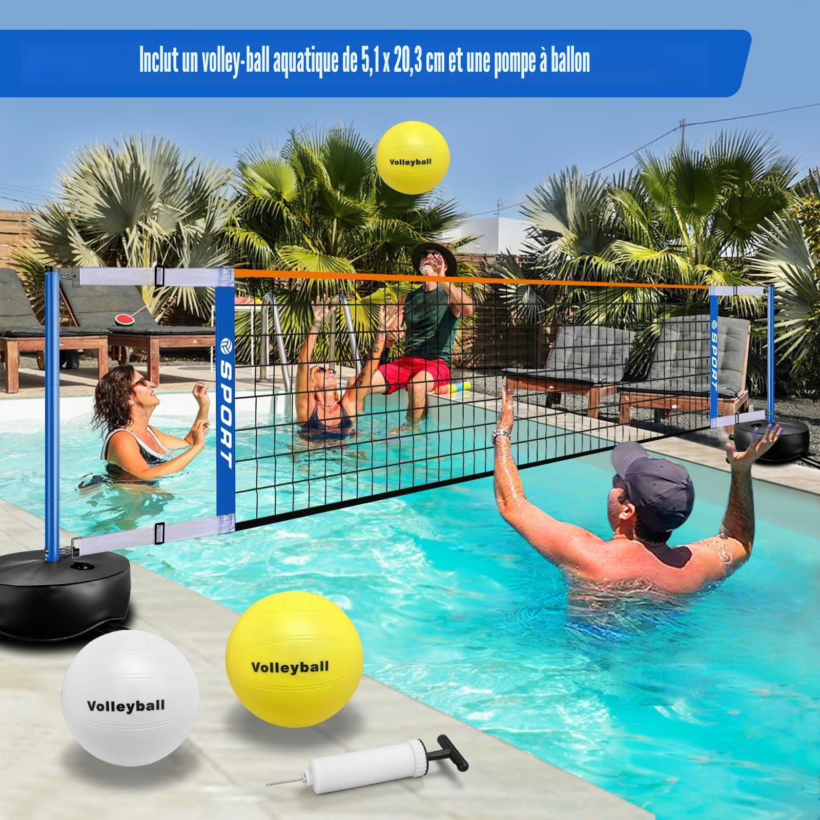 Filet de Volleyball de Piscine avec 2 balles Aquatiques