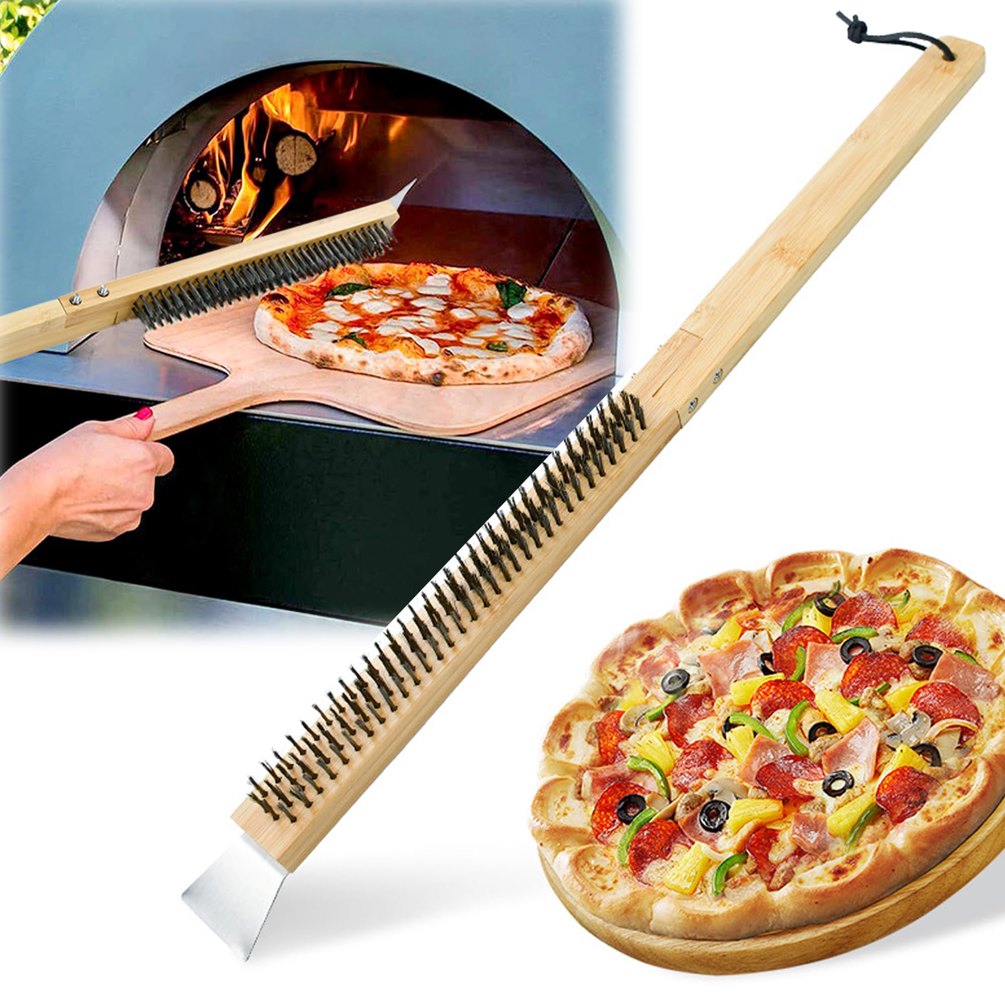 Spazzola Per Pizza In Filo In Acciaio Inossidabile, Rimovibile Pieghevole Set Di Spazzole Per Pulizia, Con Raschietto In Acciaio Inox, Accessori Per Forno a Legna e Pizza Alimentare Portatili