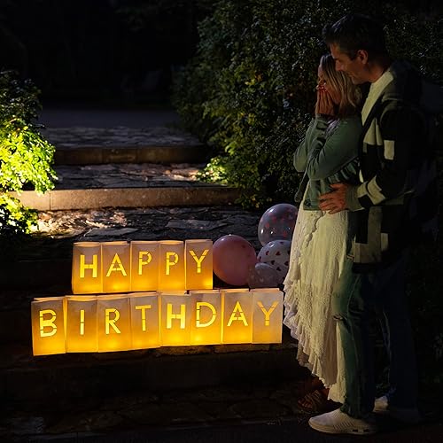 Miniatura 2 de Happy Birthday Decorations for Women & Men - Surprise Set with Light Up Letters, 30 Tea Light Candles, 2000 Red & Pink Rose Petals - Luminary Bags