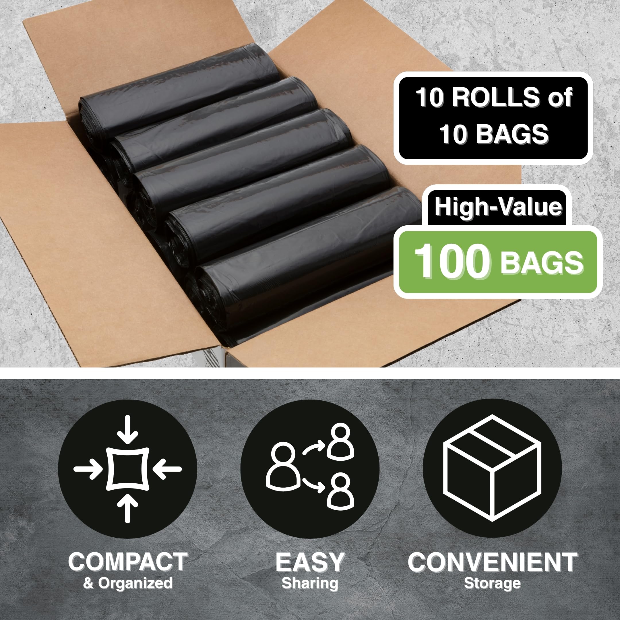 Top Knot Bags Bolsa de basura de 45 galones, 40 x 46 pulgadas, 1.5 mil, color negro, 100 unidades, 40 galones, 41 galones, 42 galones, 43 galones y 44 galones, fabricada en Estados Unidos