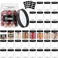 OUSHINAN 36 Pack 8oz Clear Plastic Jars with Black Screw Lids & Labels - Airtight Slime Containers for Food, Lotion, Crafts