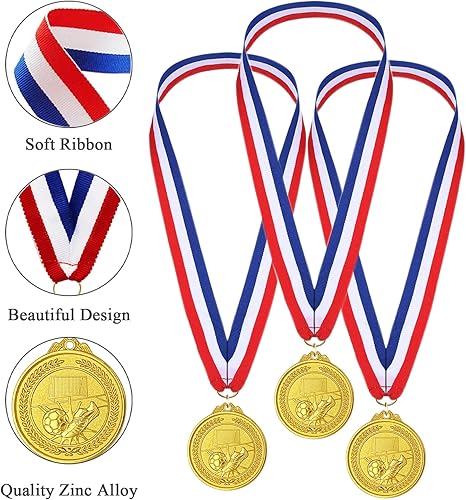 Miniatura 5 de Donrime 12 Pieces Soccer Medals for Kids, Gold Metals Awards Medal for Kids Sports Soccer Games, Soccer Party Favors, 2 Inches