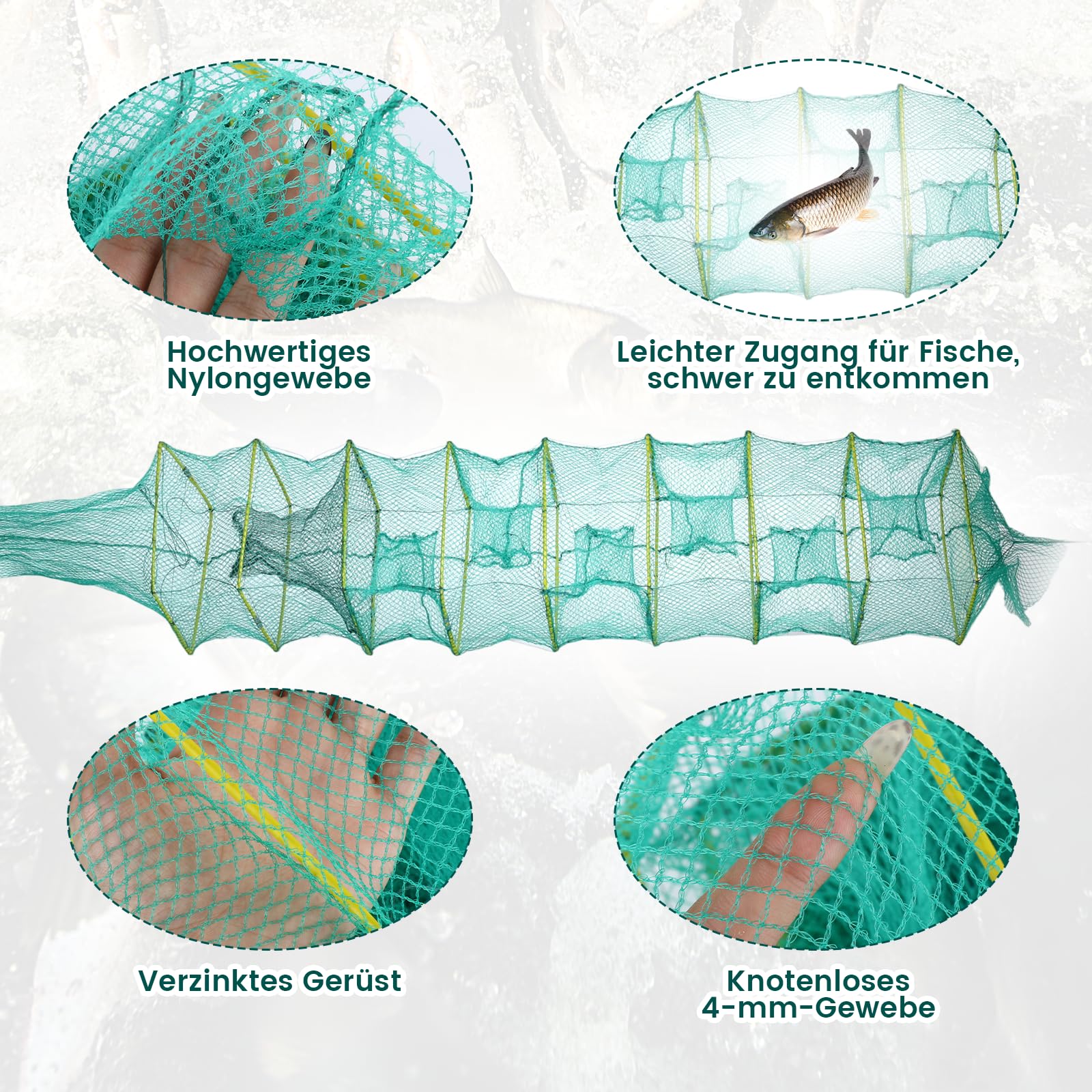 Fischreuse Faltbare Krebsreuse Set,Aalreuse mit Fischernetz, Praktische Reuse Fisch, Kescher Angeln für Teich, Fluss, See zum Fangen von Aalen, Krebschen, Garnelen, Kleinfischen
