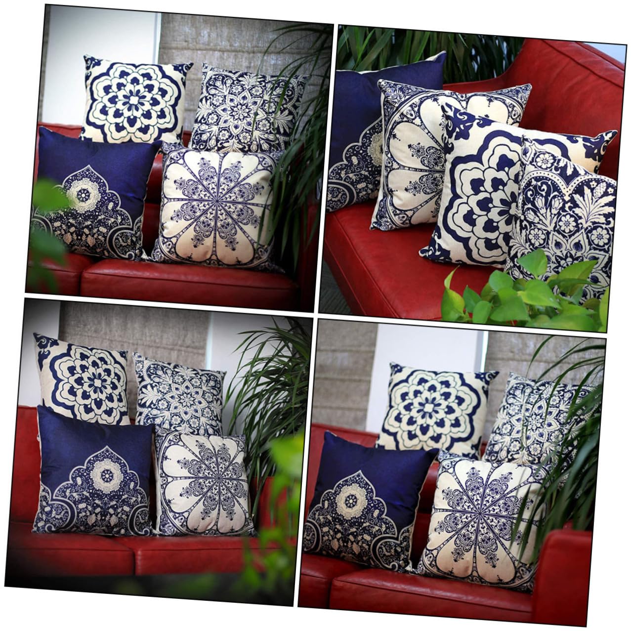 Baluue 4 pezzi Federe Cuscino Quadrate in Lino Cotone Copricuscini Divano Stile Cinese Floreale Ricamato Decorazione Casa Soggiorno Camera Ufficio