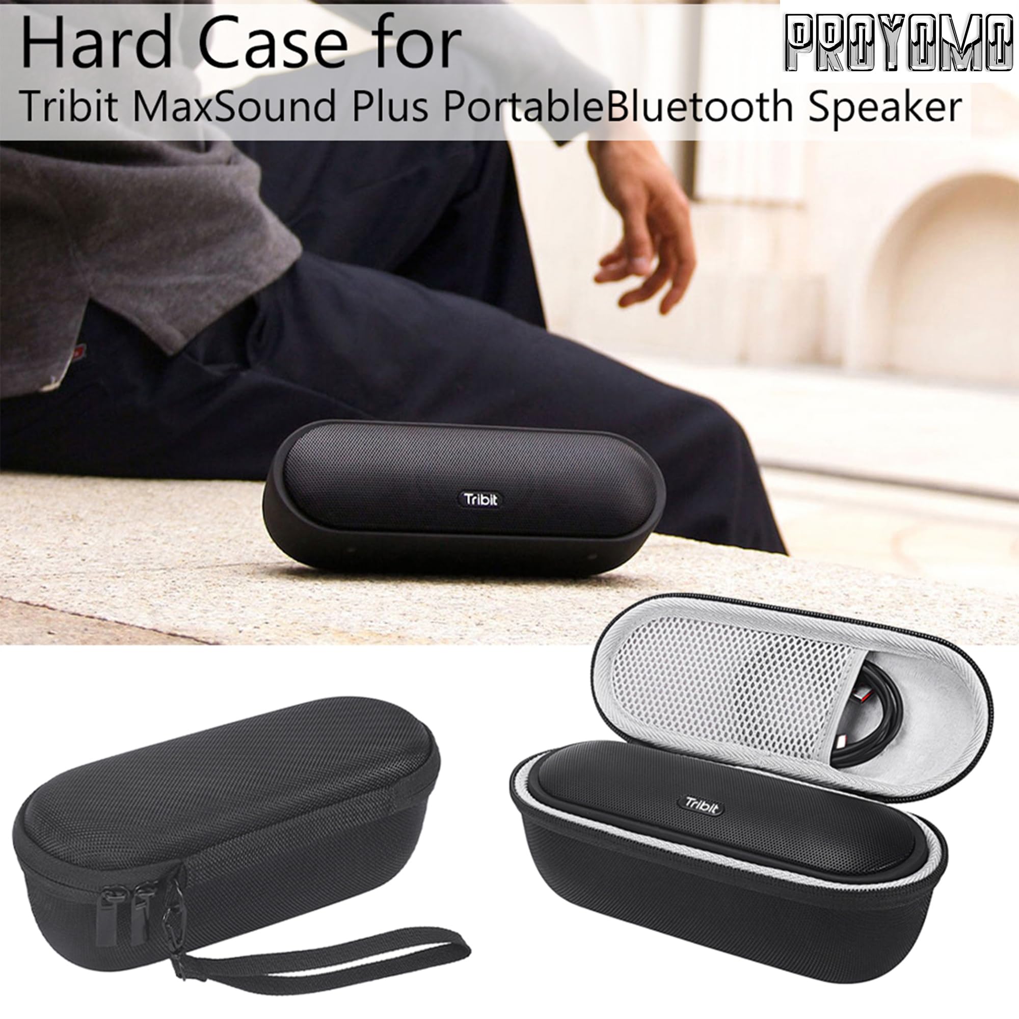 PROYOMO Hard EVA Box Travel Carrying Bag Zipper Protective Pouch Case Cover Shockproof Storage Fits with USB Cable Compatible with Tribit XSound Go/Tribit MaxSound Plus Bluetooth Speaker 3