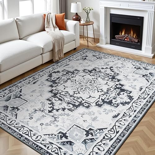 Miniatura 53 de Rugflix Alfombras de área de 8 x 10 pies para sala de estar, alfombra grande lavable, resistente a las manchas, pelo bajo, alfombra oscura moderna