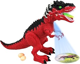 Walking Dinosaur T-Rex | Tyrannosaurus Rex Robot Dinosaur Toys | Red Dinosaur| T Rex Walking Dinosaur Makes Roaring Sound | LED Light Projects Graphic On The Ground | Lays Eggs | TRex Dinosaur Toy
