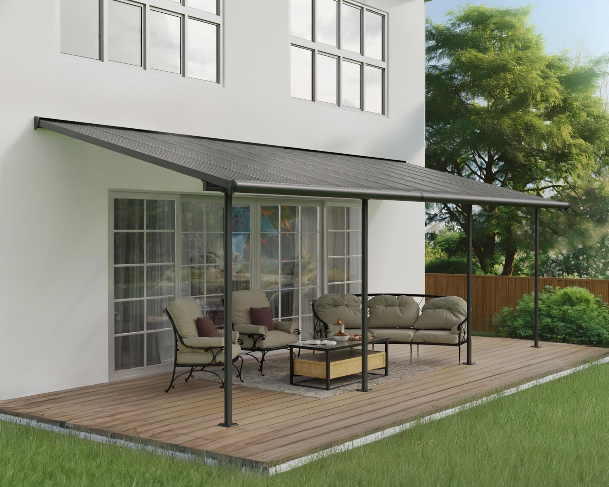 Canopia by Palram Pergola Capri 22.1 m² en Aluminium Et Polycarbonate, Moderne & Élégante, pour Couvrir Une Terrasse Toute L’année (Gris)