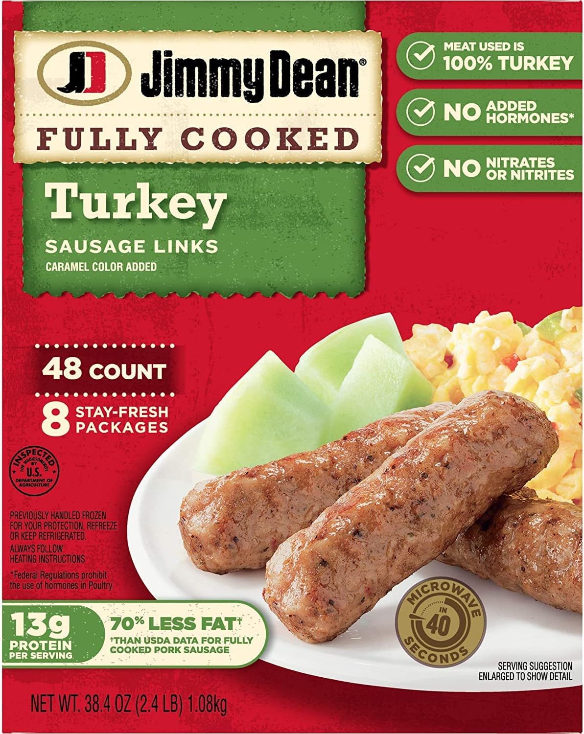 Jimmy Dean Fully Cooked Turkey Sausage Links, 96 Count (2 pack 48 Ct)