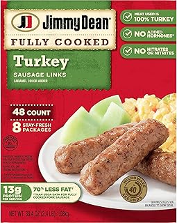 Jimmy Dean Fully Cooked Turkey Sausage Links, 96 Count (2 pack 48 Ct)