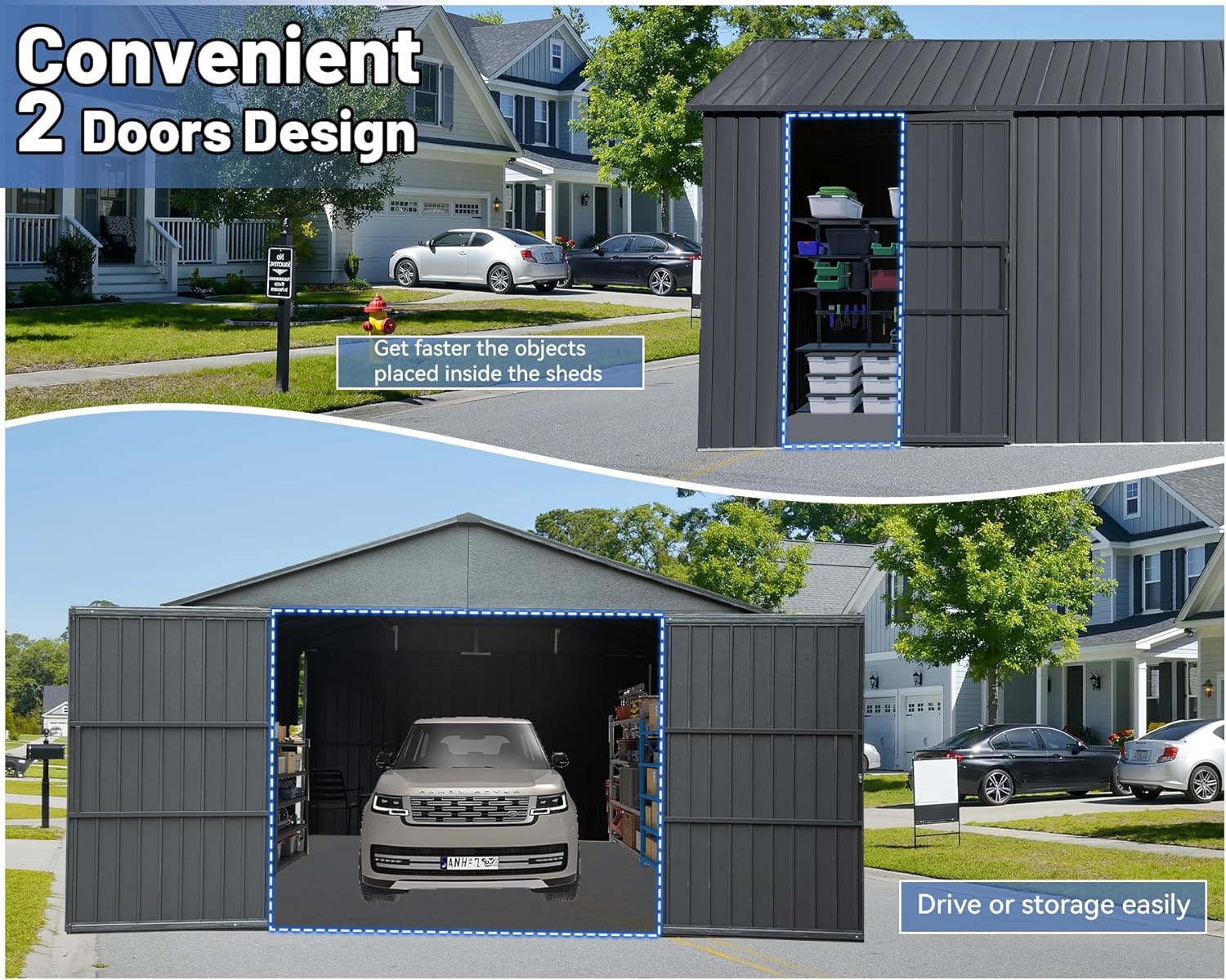 12x25FT Metal Carport, Heavy Duty Metal Garage with 2 Lockable Doors, Metal Steel Storage Shed, Metal Shed, Car Garage, Outdoor Large Garage for RV, Truck & Lawnmower -Dark Grey