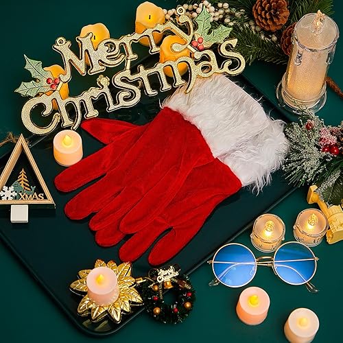 Miniatura 6 de Weewooday 2 gafas de disfraz de Papá Noel de Navidad, guantes de terciopelo rojo, accesorios de Papá Noel para disfraces para mujeres y niños