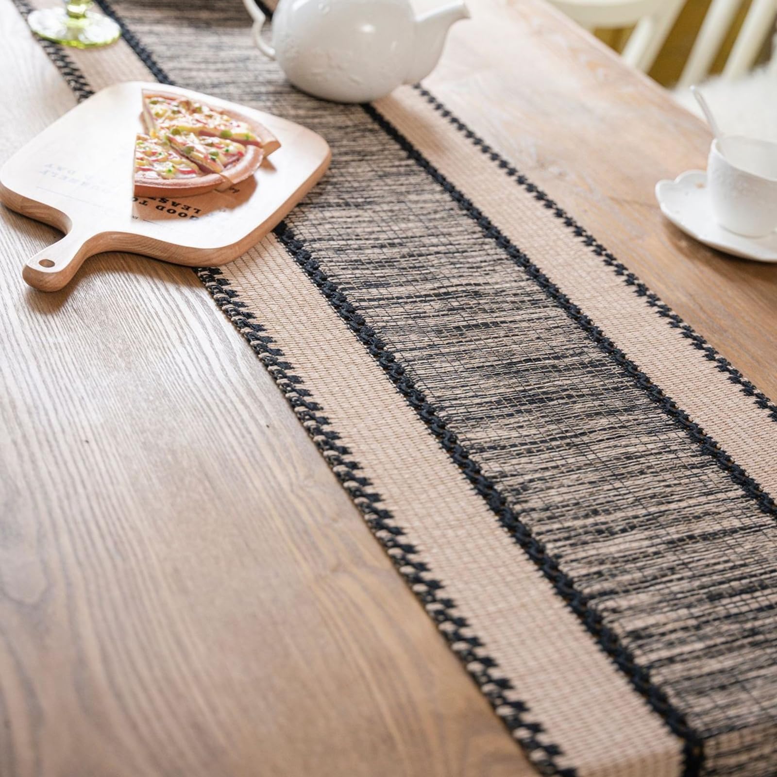 Tischläufer Modern Baumwollleinen, Tischläufer Wohnzimmer 35x240 cm, Uni Gewebt mit Quasten