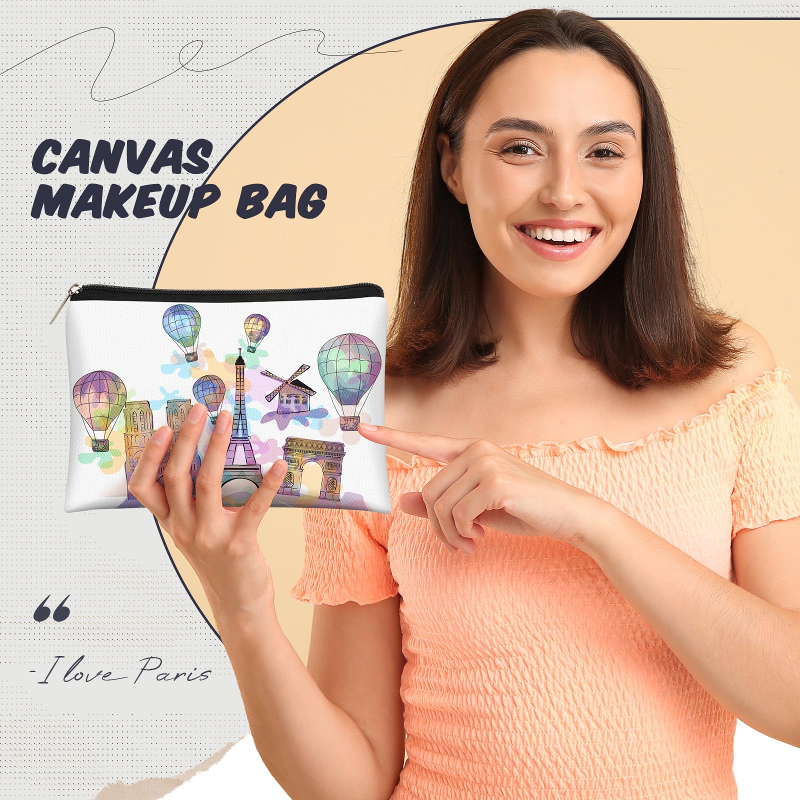 Reginary 6 Pcs City Cosmetic Bag Souvenir Gifts New York Zipper Pouch Chicago Souvenir Seattle Boston Nashville London Paris Italy Alaska Gifts Memento for Women Traveler(Paris)
