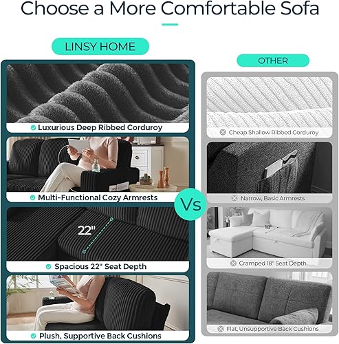 Miniatura 6 de LINSY HOME Sofá cama modular extraíble con almacenamiento, sofás modulares extraíbles de pana de felpa para sala de estar, sofá convertible en forma