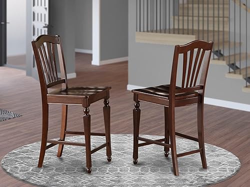 Miniatura 7 de East West Furniture CHS-BLK-W Chelsea Taburetes de bar con altura de mostrador, sillas de asiento de madera con respaldo de listones, juego de 2,