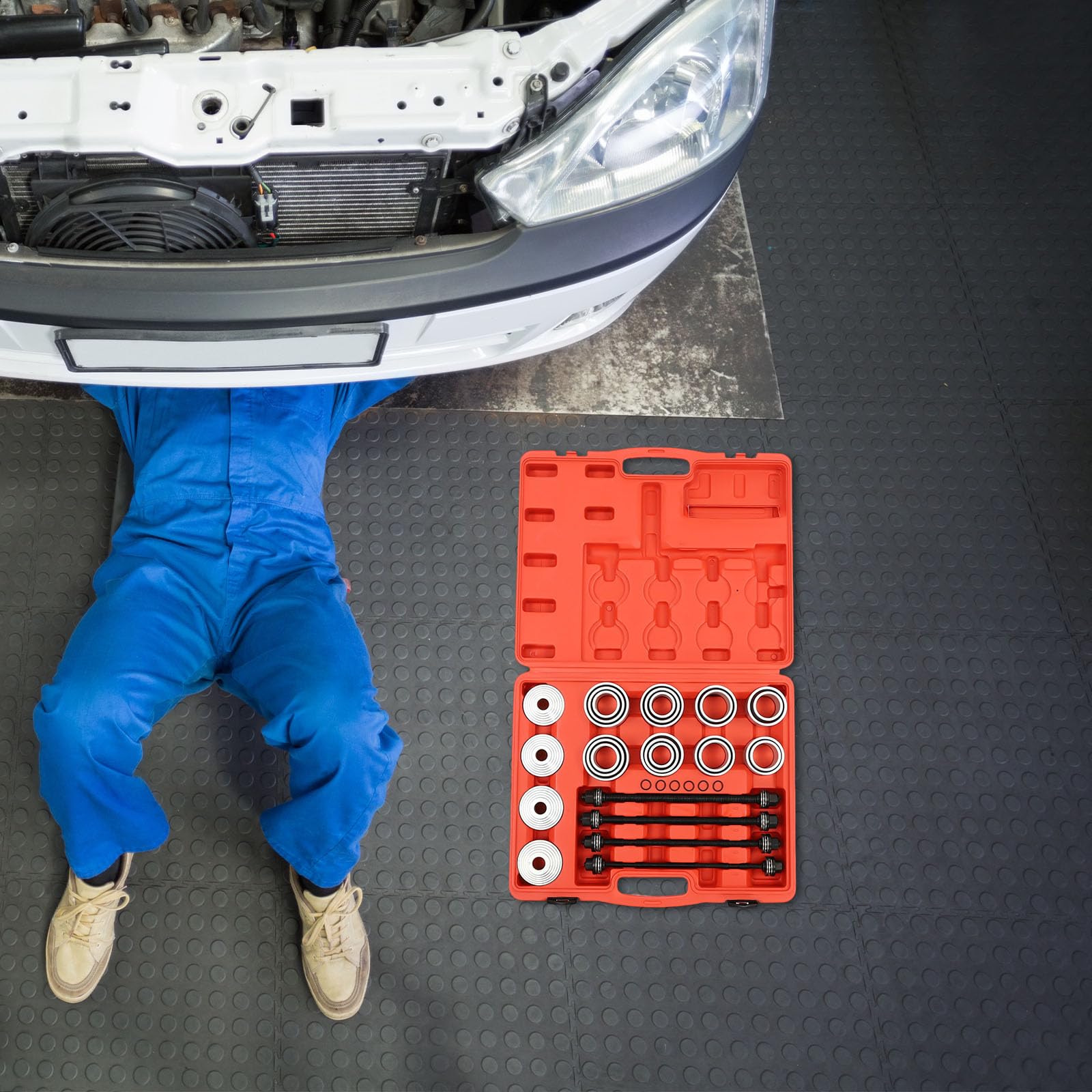 Kit strumento Silentblock, 28 pezzi, presa pressa M10-M16 per sospensioni | Estrazione Sostituzione Anello Gomma Auto Camion, 20 Prese Acciaio 45# con Valigetta Stoccaggio