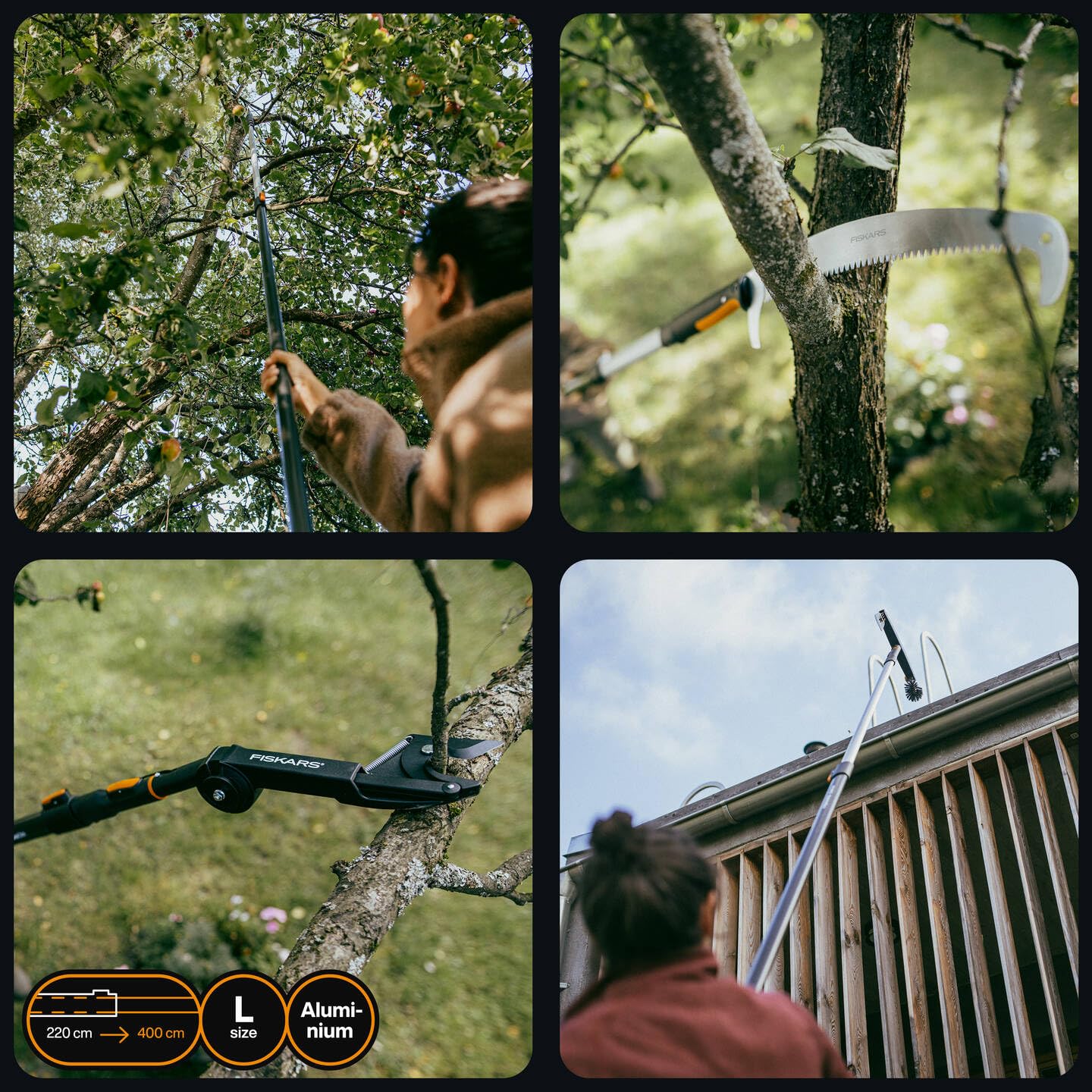 Fiskars OneClick Manico Telescopico L, Sostituzione con un Clic, Adattatore QuikFit Disponibile Separatamente, Manico Estendibile da 2,20 m a 4 m di Lunghezza, 1,55 kg, Nero/Arancione, 1080672