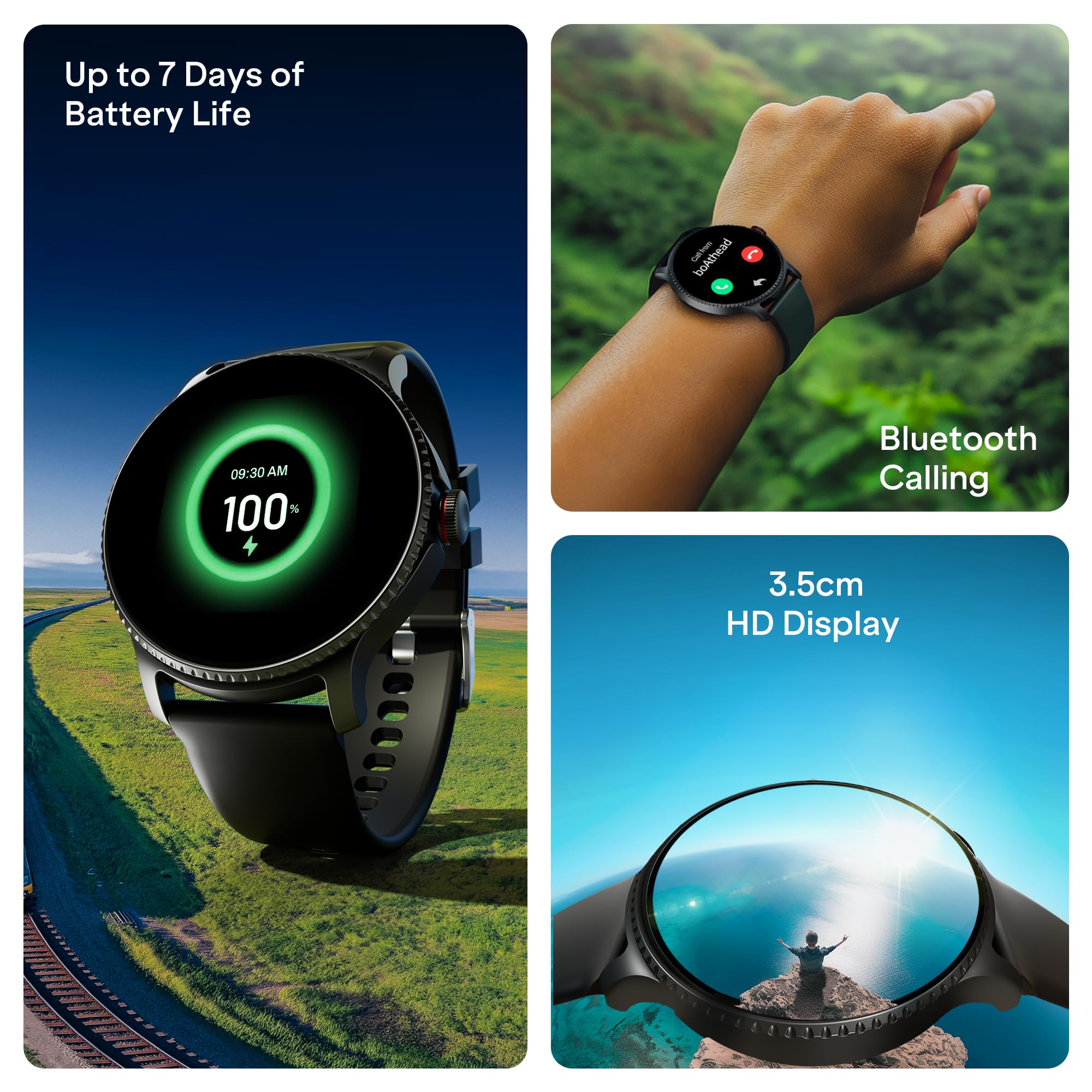 boAt Lunar Discovery – 2026 Edition w/ 1.39" (3.5 cm) HD Display, Bluetooth Calling, Emergency SOS, HR, SpO2 & Sleep Tracking Smart Watch for Men & Women (Active Black) — Amazon image 2