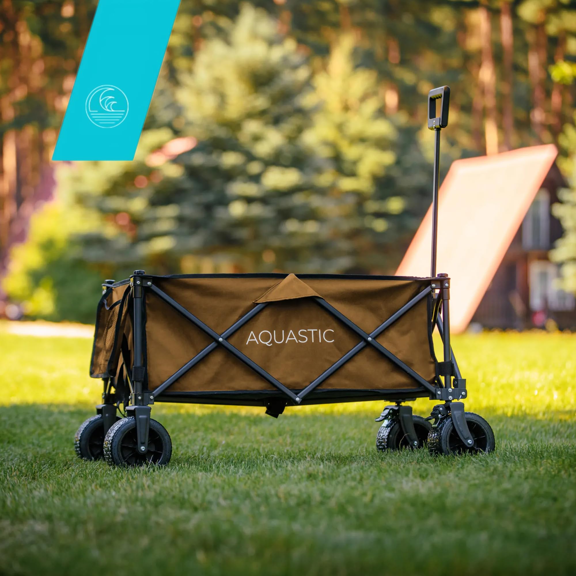 Aquastic - Carrello Pieghevole Caro 90x47x55 cm - Carrello Da Trasporto Resistente Con Grandi Ruote 127L Per Spiaggia Giardino E Campeggio Marrone