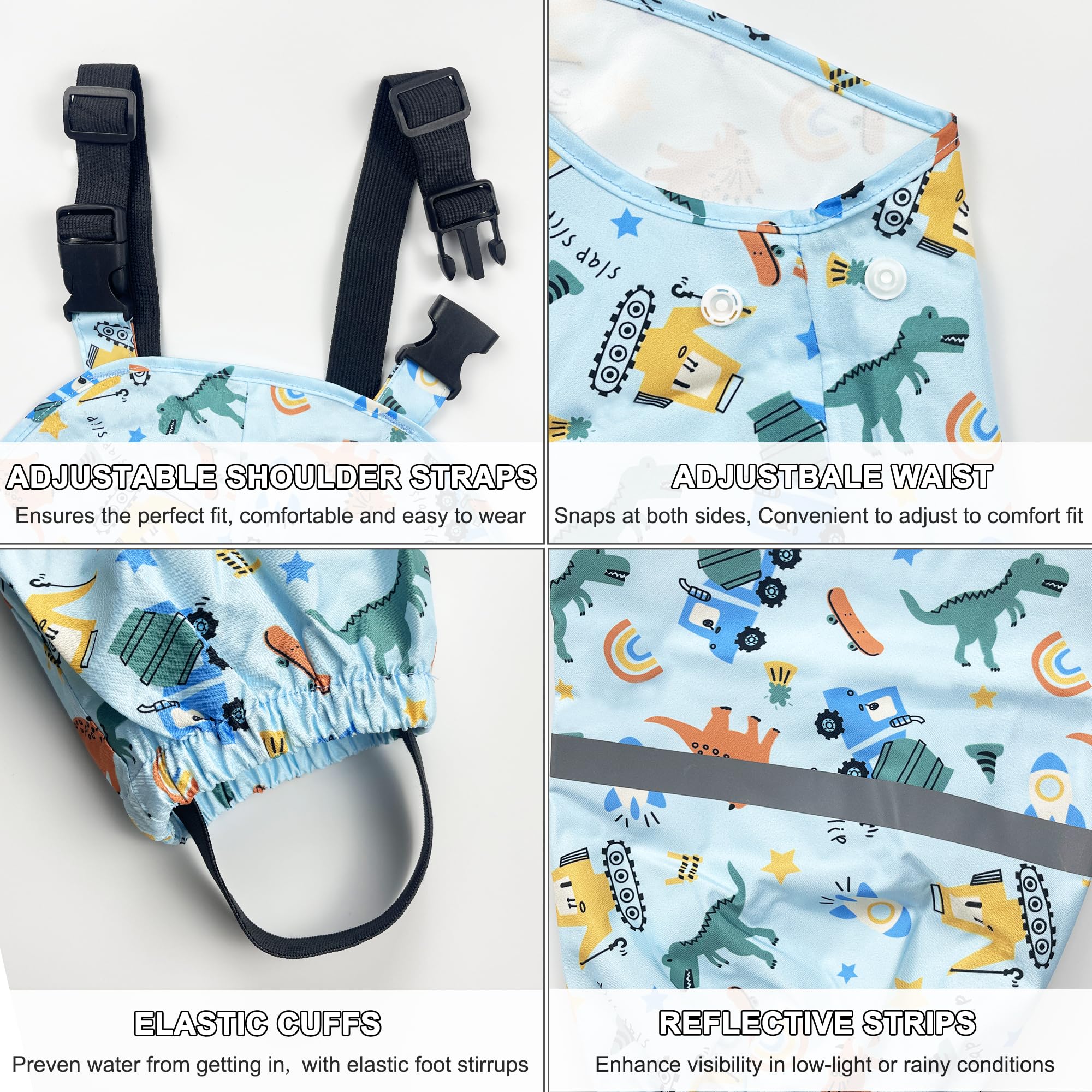 Fewlby Pantaloni Impermeabili Bambino, Salopette Antipioggia Pantaloni da Pioggia con Strisce Riflettenti Ragazze Ragazzi Tuta Impermeabile, 2-3 anni