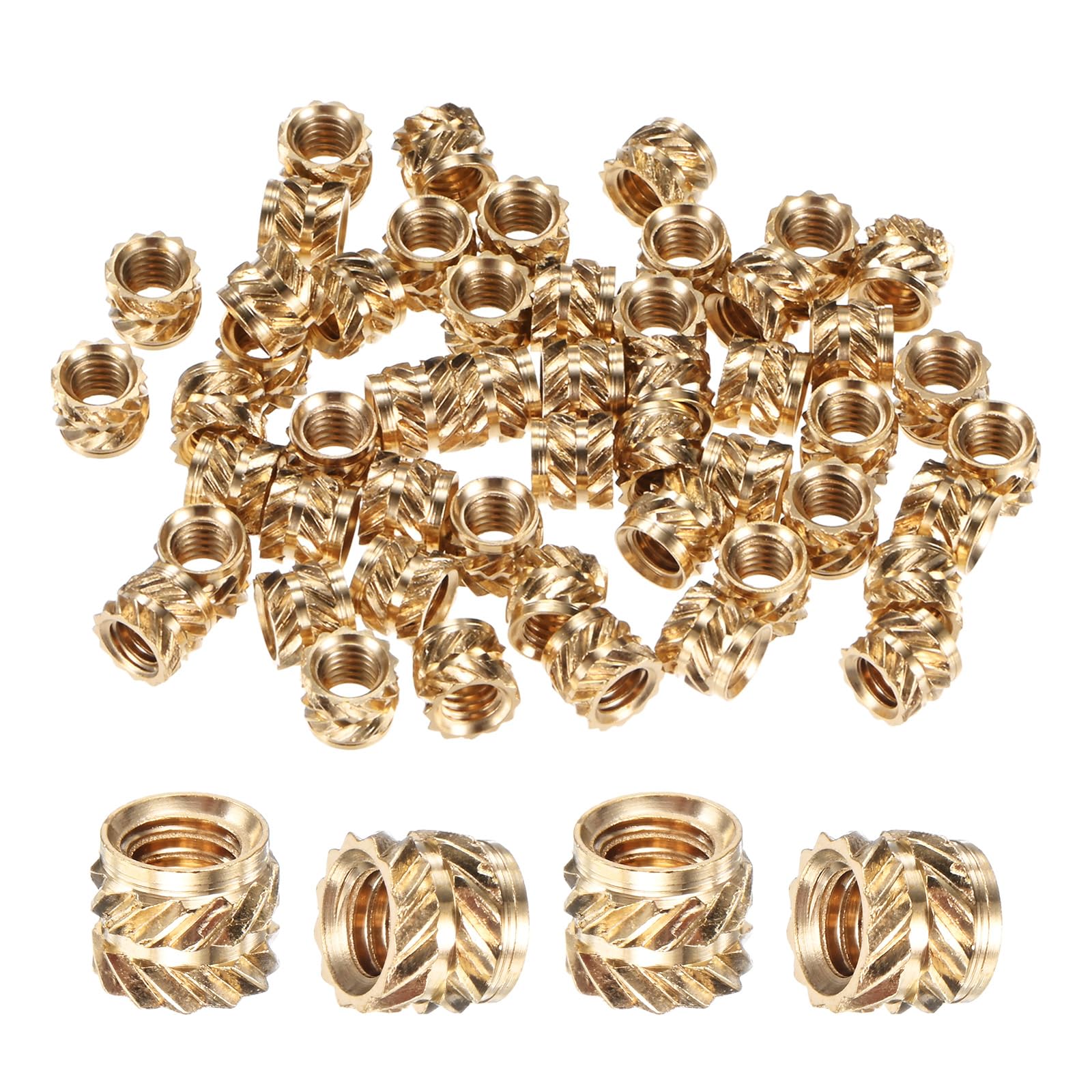 M METERXITY 50-Pack Threaded Inserts - M4 x 5mm L x 6mm OD Brass Heat Set Insert Nuts, for 3D Printing Components/Plastic Parts/Miniature Electronics Female Metric Knurled Nuts — image 1