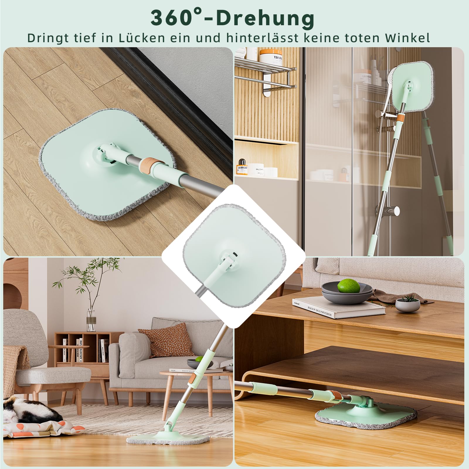 Juego de fregona con cubo, sistema de 2 cámaras, mopa giratoria 360°, juego de fregona y cubo de limpieza, juego de fregona con función de escurridor y barra telescópica, mopa de microfibra para todo