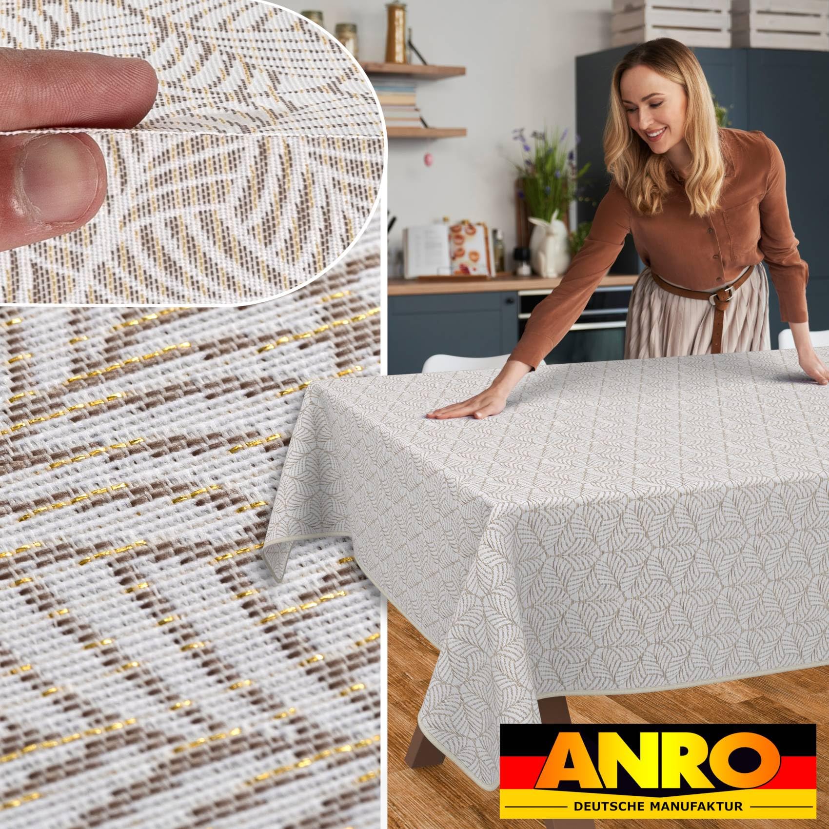 Nappe Ovale Anti-Taches 180x140 Cm – Tissu Coton/Polyester Revêtement Téflon, Effet Lotus, Rayée Noire, Lavable