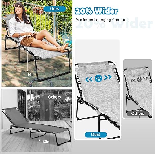 Miniatura 5 de Tangkula Widen - Sillón plegable y reclinable, portátil con 4 posiciones de respaldo, 2 posiciones de patas, almohada, silla de playa para tomar el
