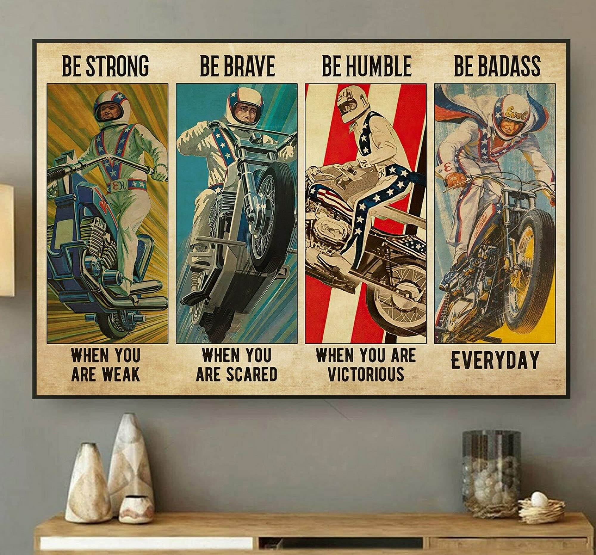 Biopracess Metalpostera16800 Motor Racing Evelknievel Vintage Motorbike Lover Wall Decor Gift Poster For Home Cafe Bar Garage Metal Sign 8X12 Inches