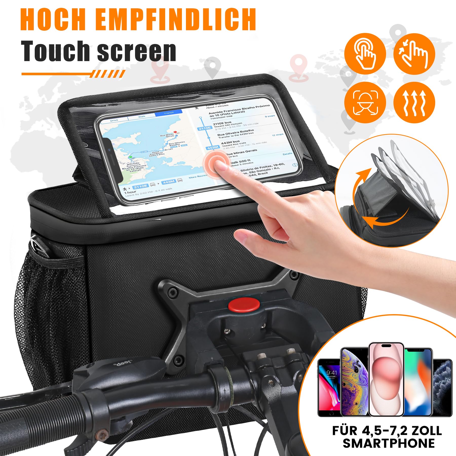 Torba na kierownicę rowerową 7L – wodoodporna torba na kierownicę z adapterem do roweru i roweru elektrycznego, torba na kierownicę z ekranem dotykowym i odpinanym paskiem na ramię