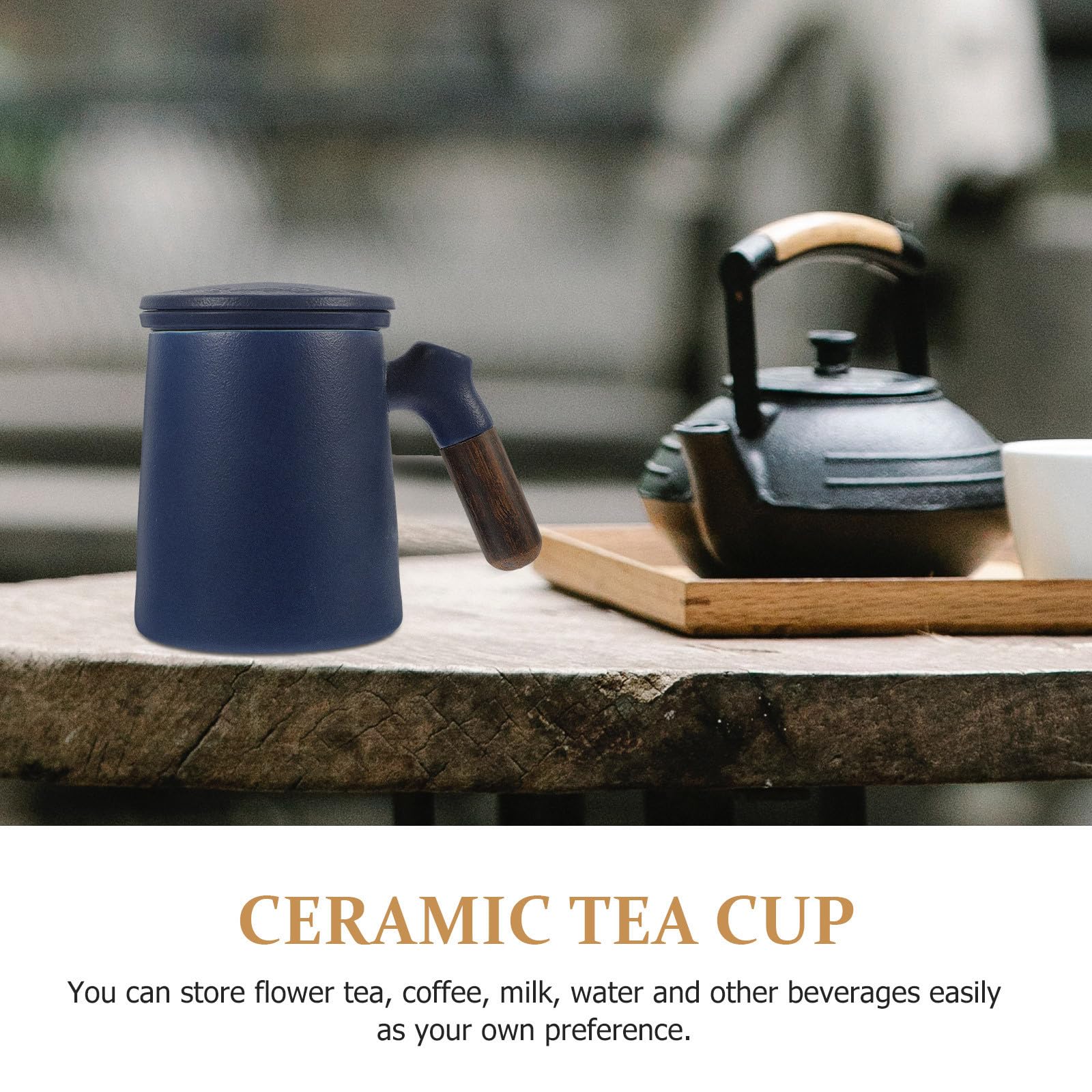Taza de Té de Cerámica Azul con Filtro y Tapa, 320ml, Mango Anti-escaldaduras para Oficina y Hogar, Previene Residuos de Té