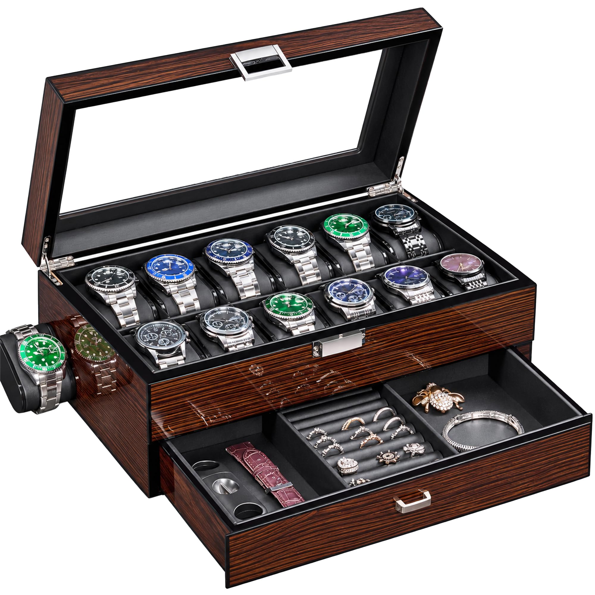 BEWISHOME High-End Watch Box 12-Slot Wooden Watch Case